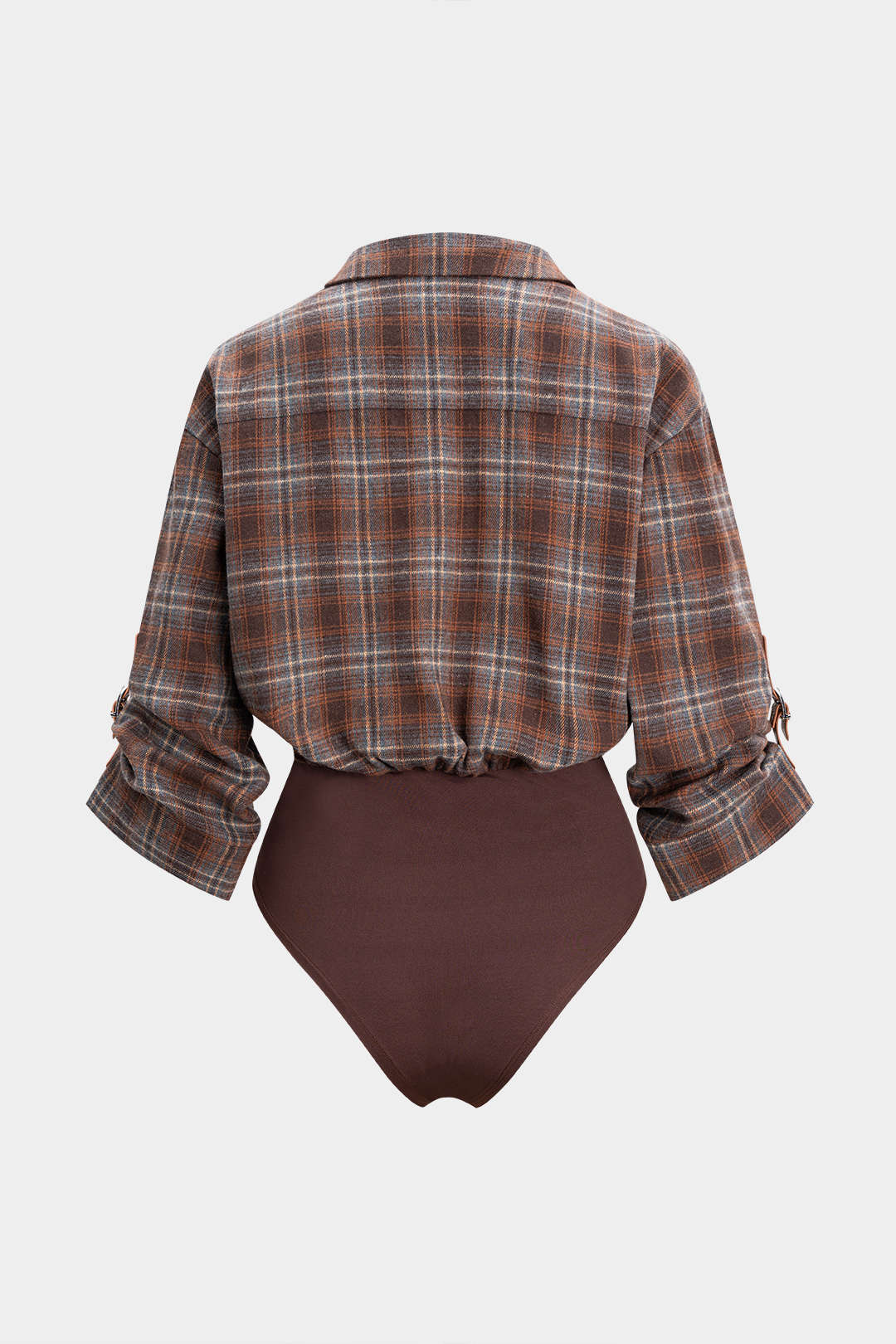 Plaid Print V-Neck Long Sleeve Bodysuit - Weenar