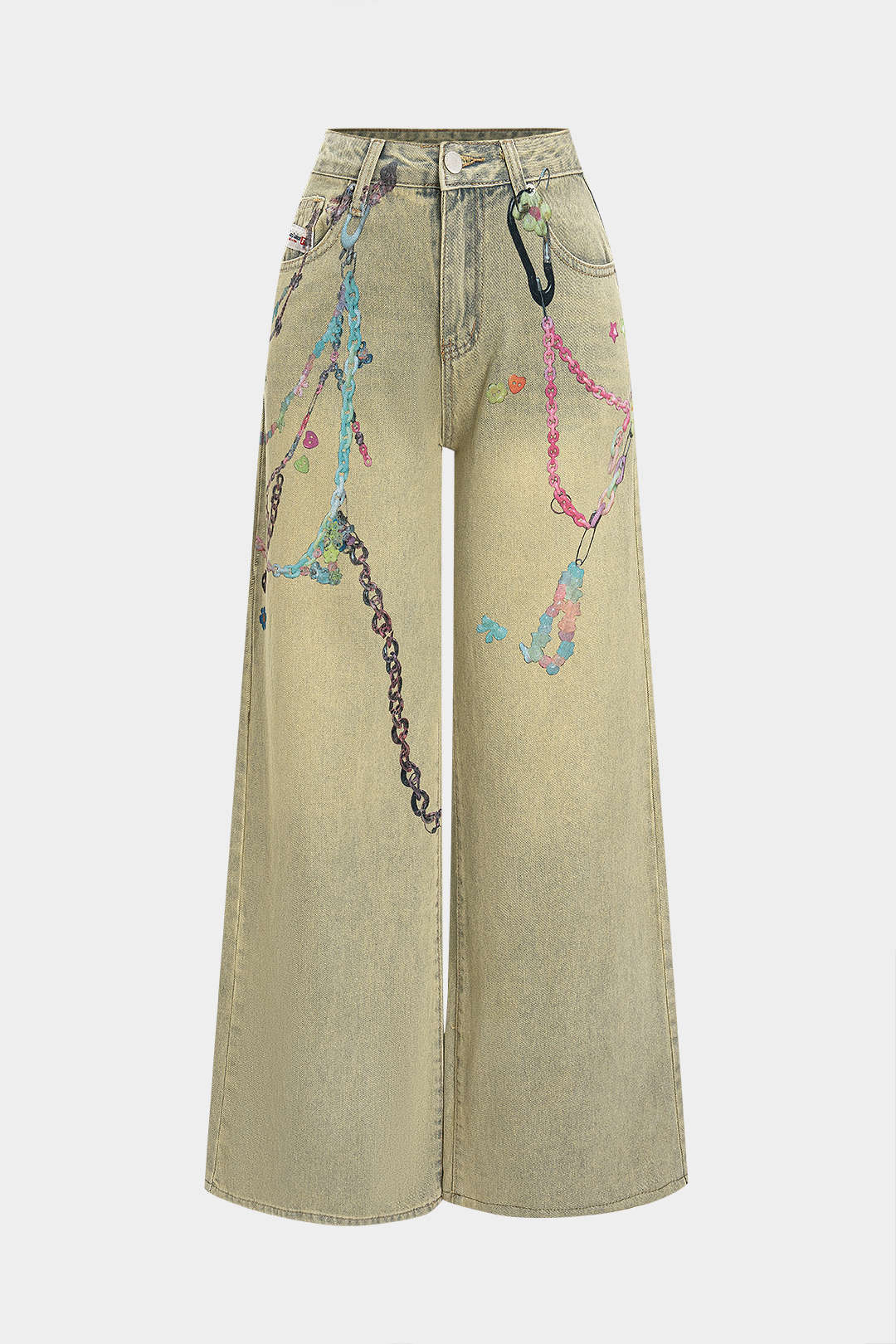 Denim Illusion Chain Pattern Straight Leg Jeans - Weenar