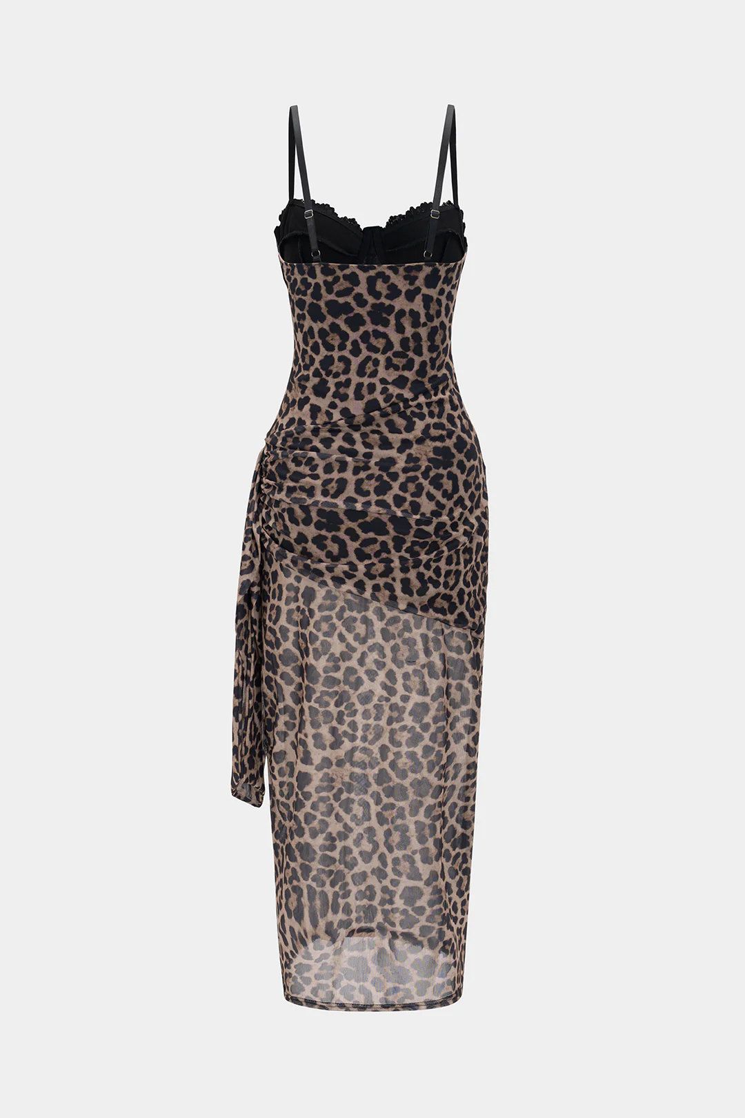 Leopard Print Bustier Lace Slip Sleeveless Maxi Dress - Weenar