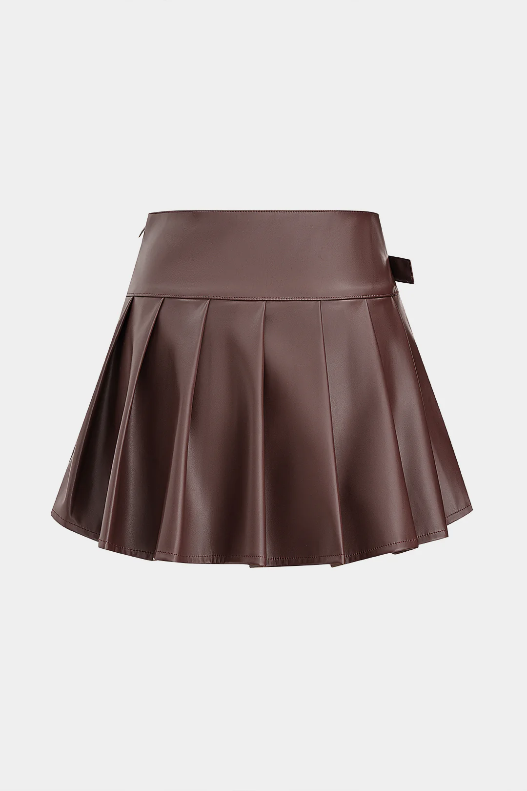 Faux Leather Pleated Belted High Waist Skirt - Weenar