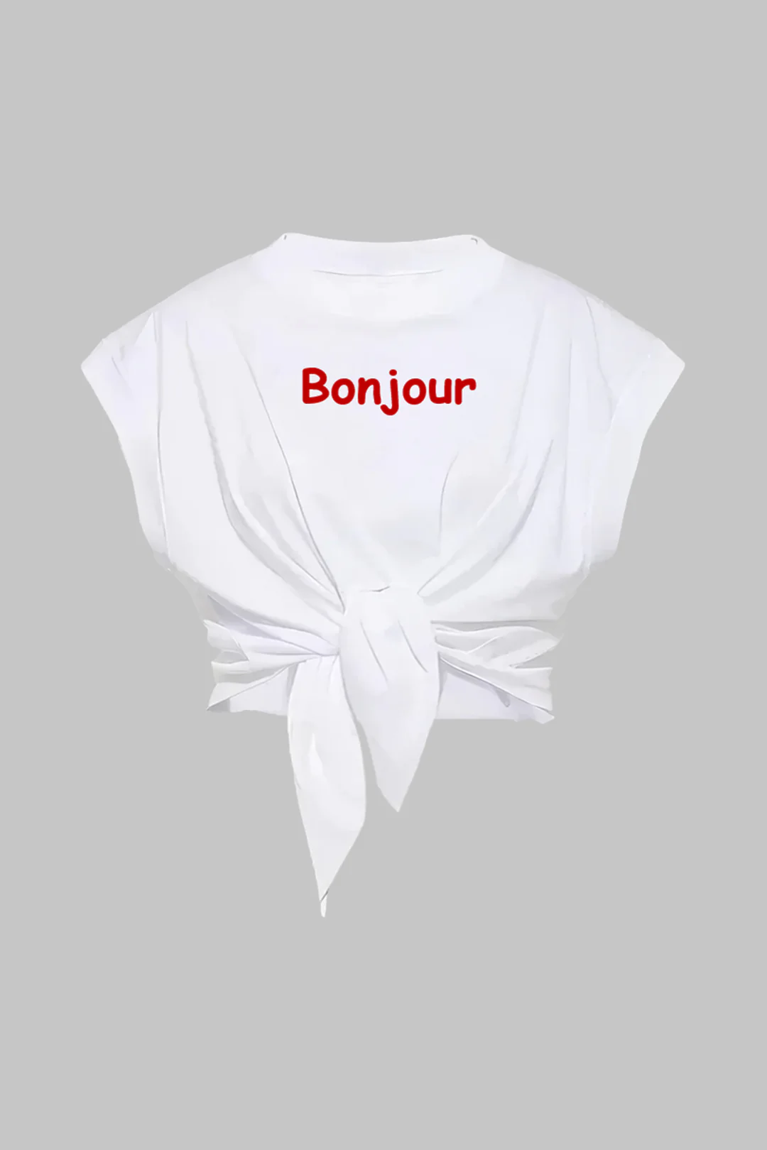 Plus Size Letter Print Tie Front Round Neck T-Shirt - Weenar