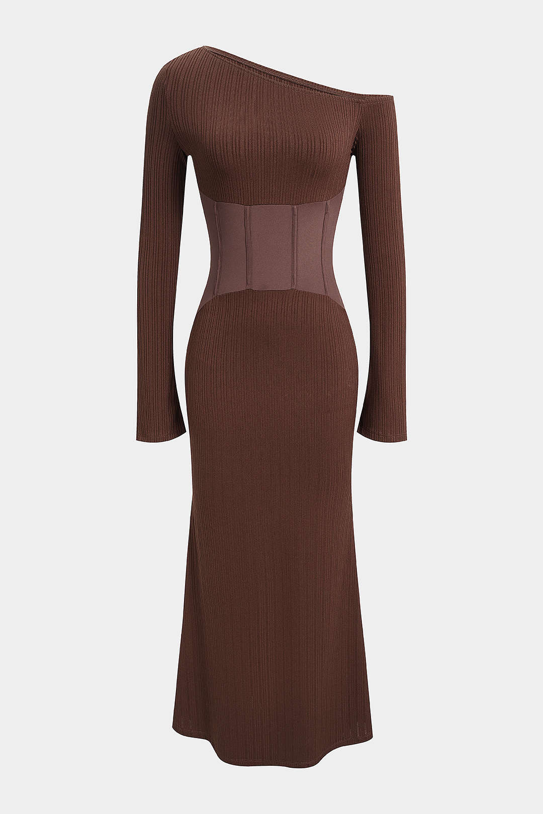 One Shoulder Corset Tie Back Long Sleeve Maxi Dress - Weenar