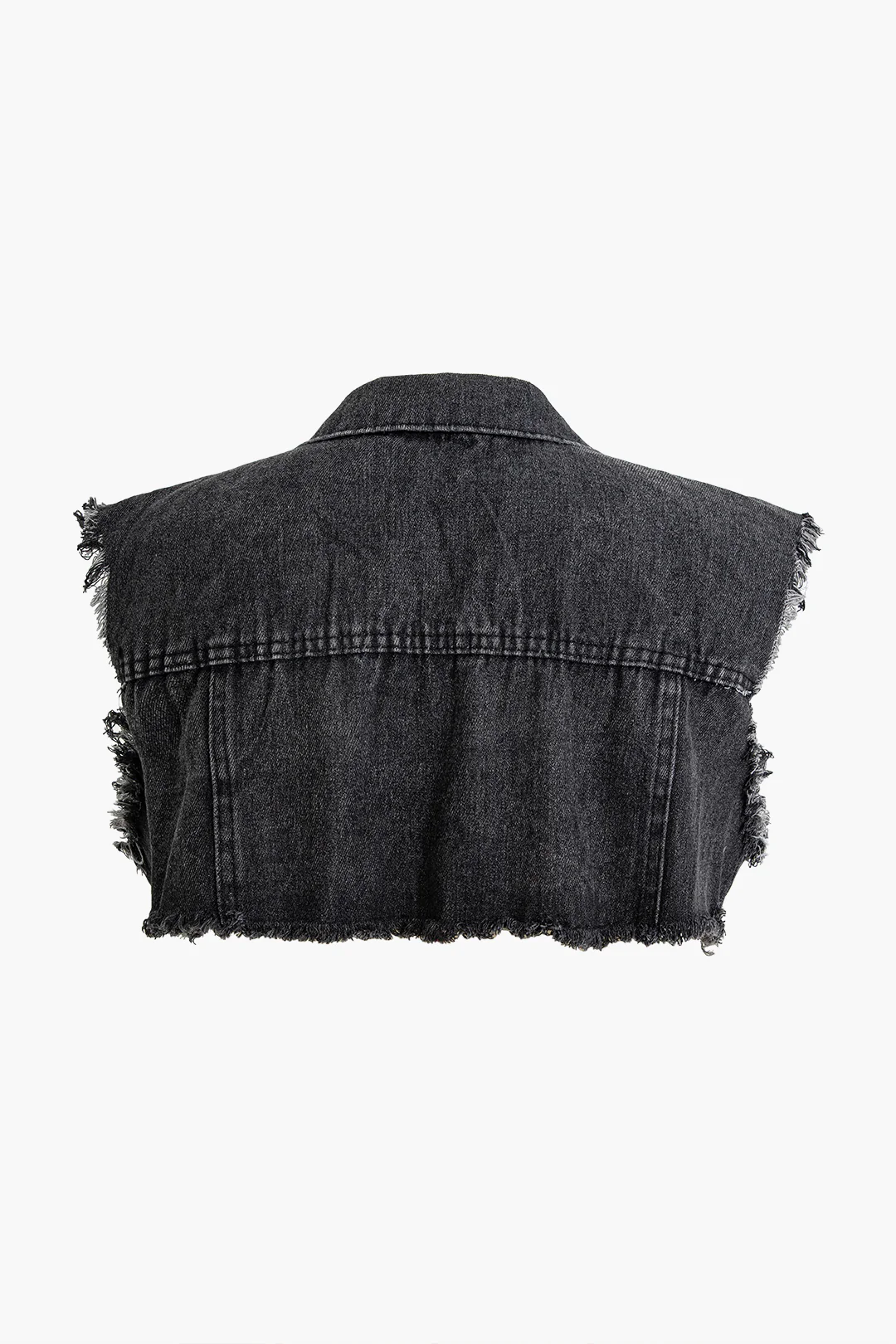 Denim Fringe Button Fake Pocket Sleeveless Vest - Weenar