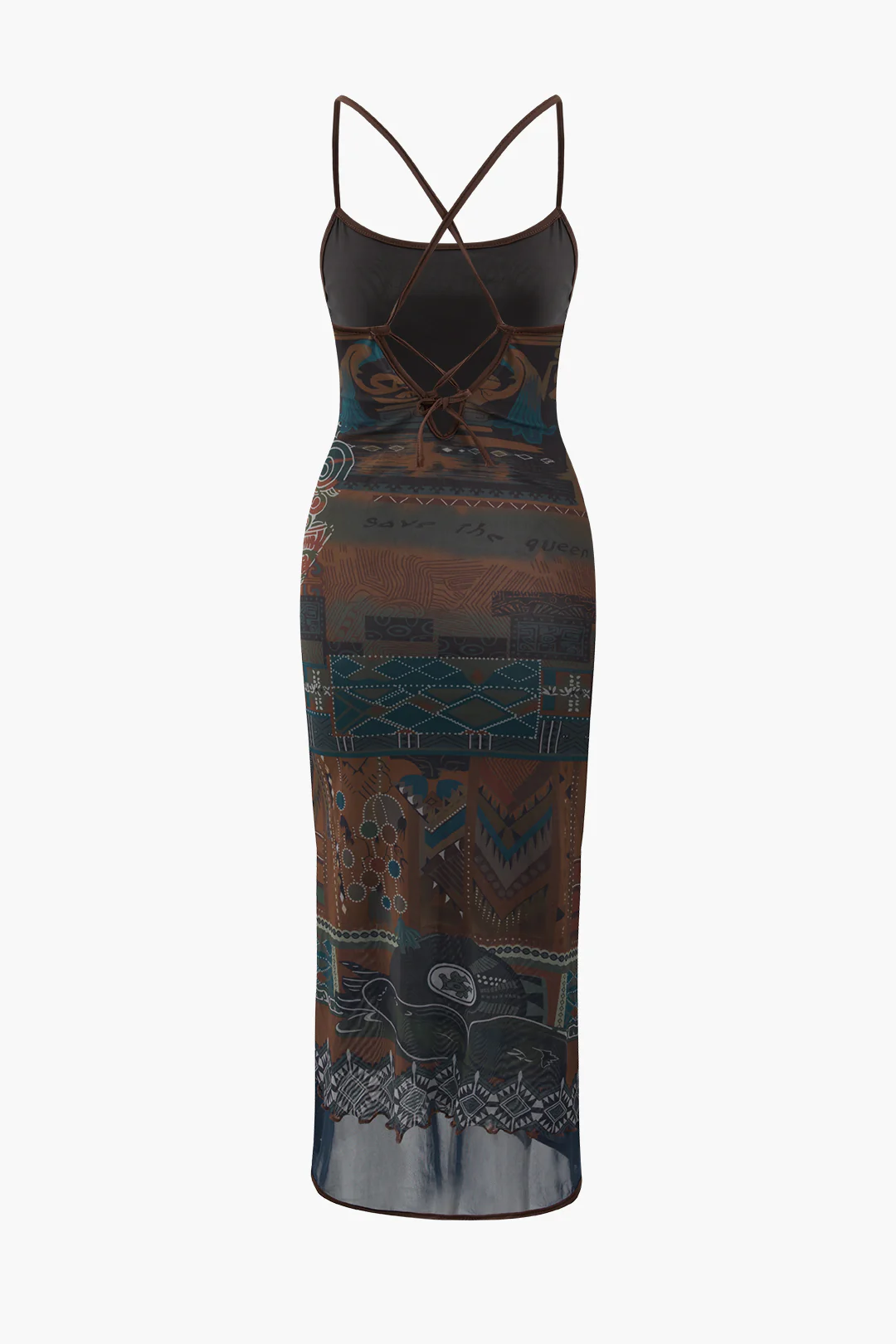Mesh Crossed Sleeveless Midi Dress - Weenar