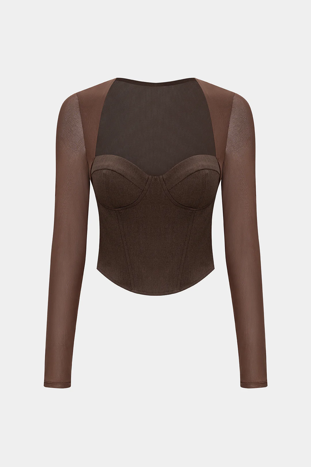 Mesh Patchwork Bustier Long-Sleeve T-Shirt - Weenar