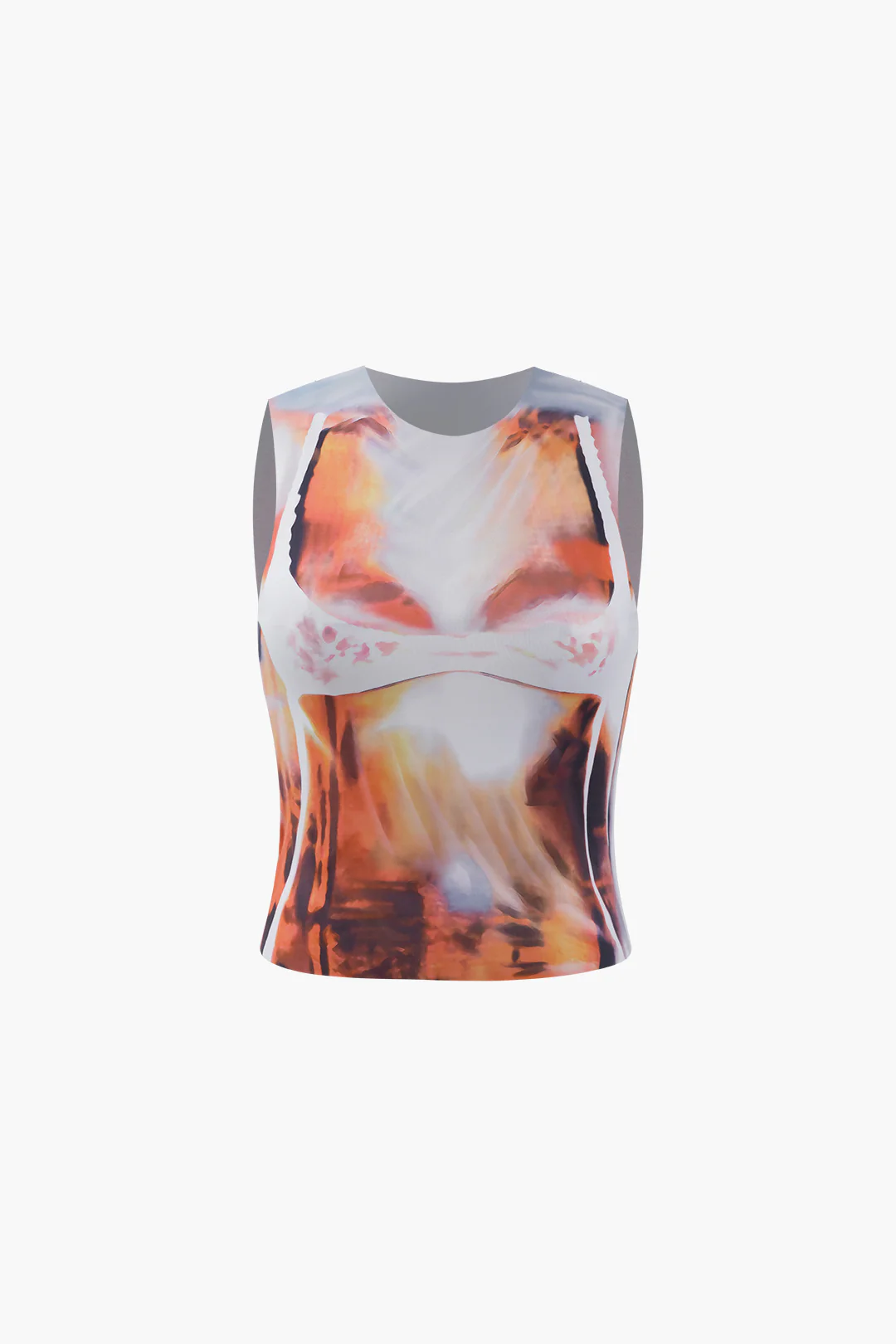 Contrast Print Round Neck Tank Top - Weenar