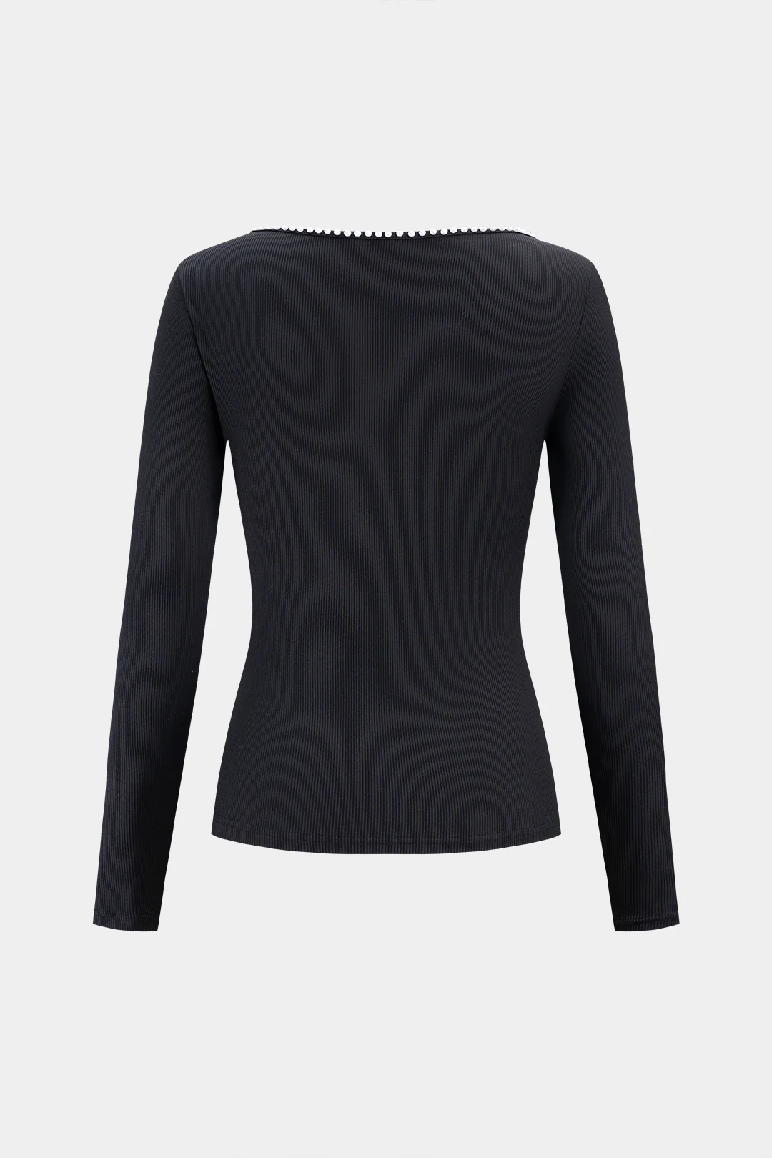 Knit Pearl Decor Long-Sleeve Top - Weenar