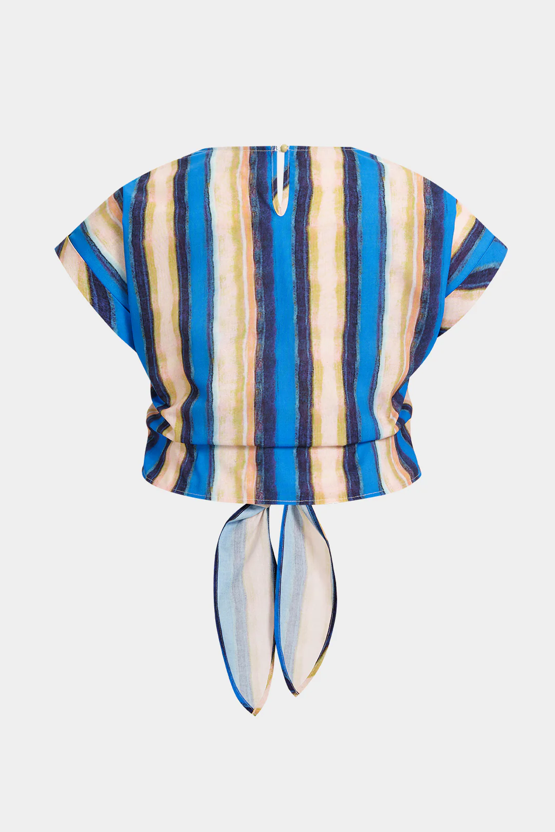 Plus Size Stripes Print Round Neck Tie Front Top - Weenar