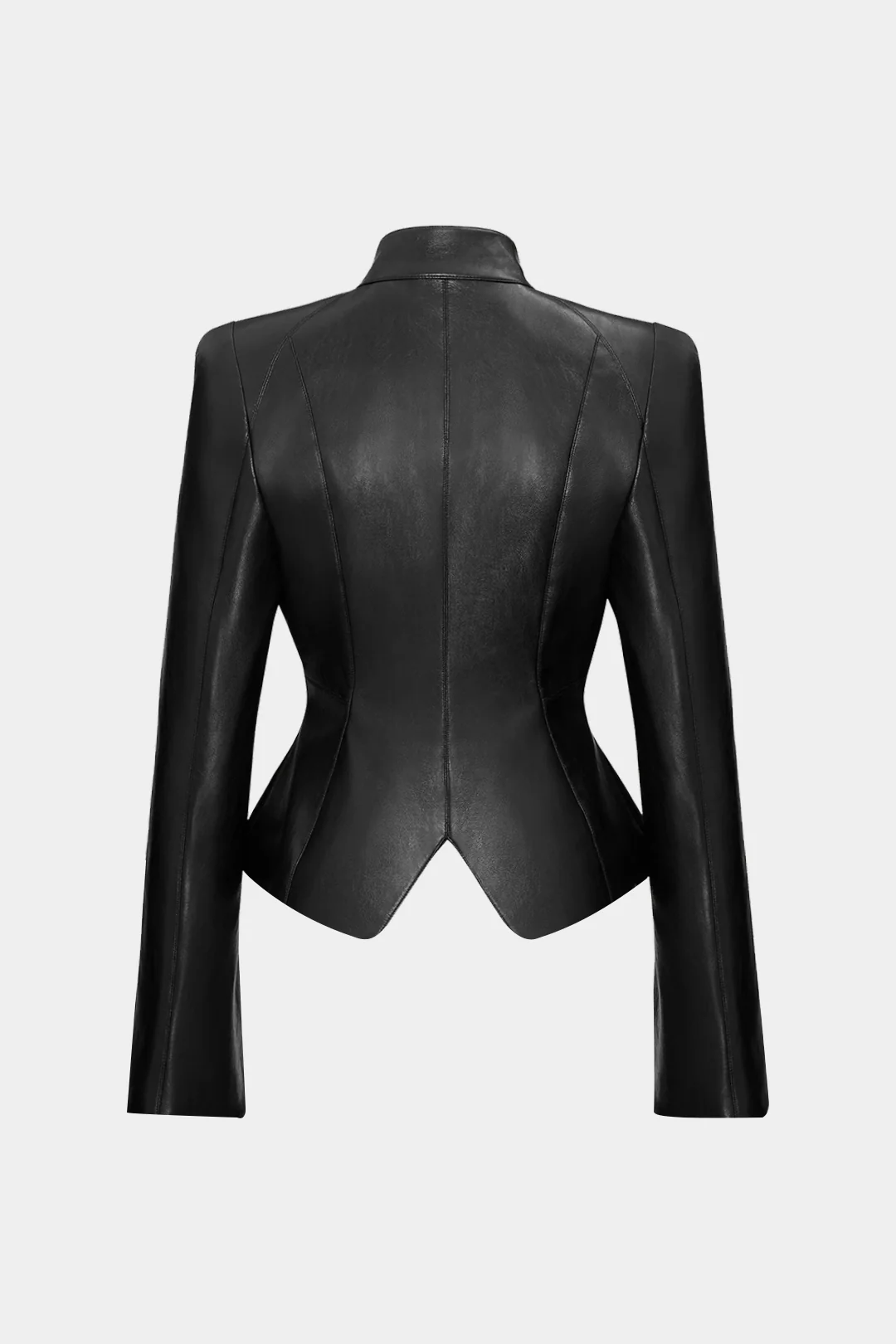 Mock Neck Faux Leather Button Jacket - Weenar