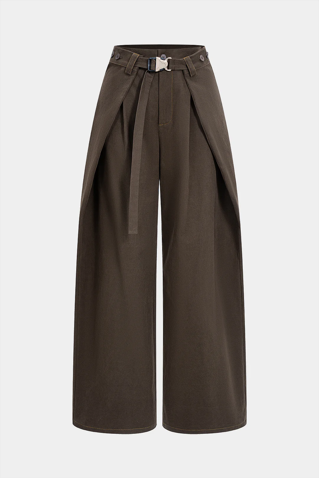 Button Zipper Belted Trousers - Weenar
