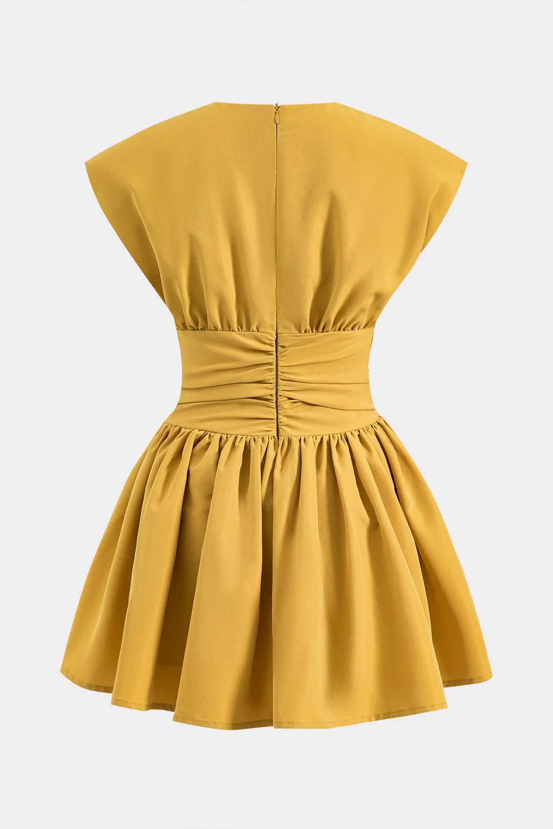 Ruched Zipper Sleeveless Mini Dress - Weenar