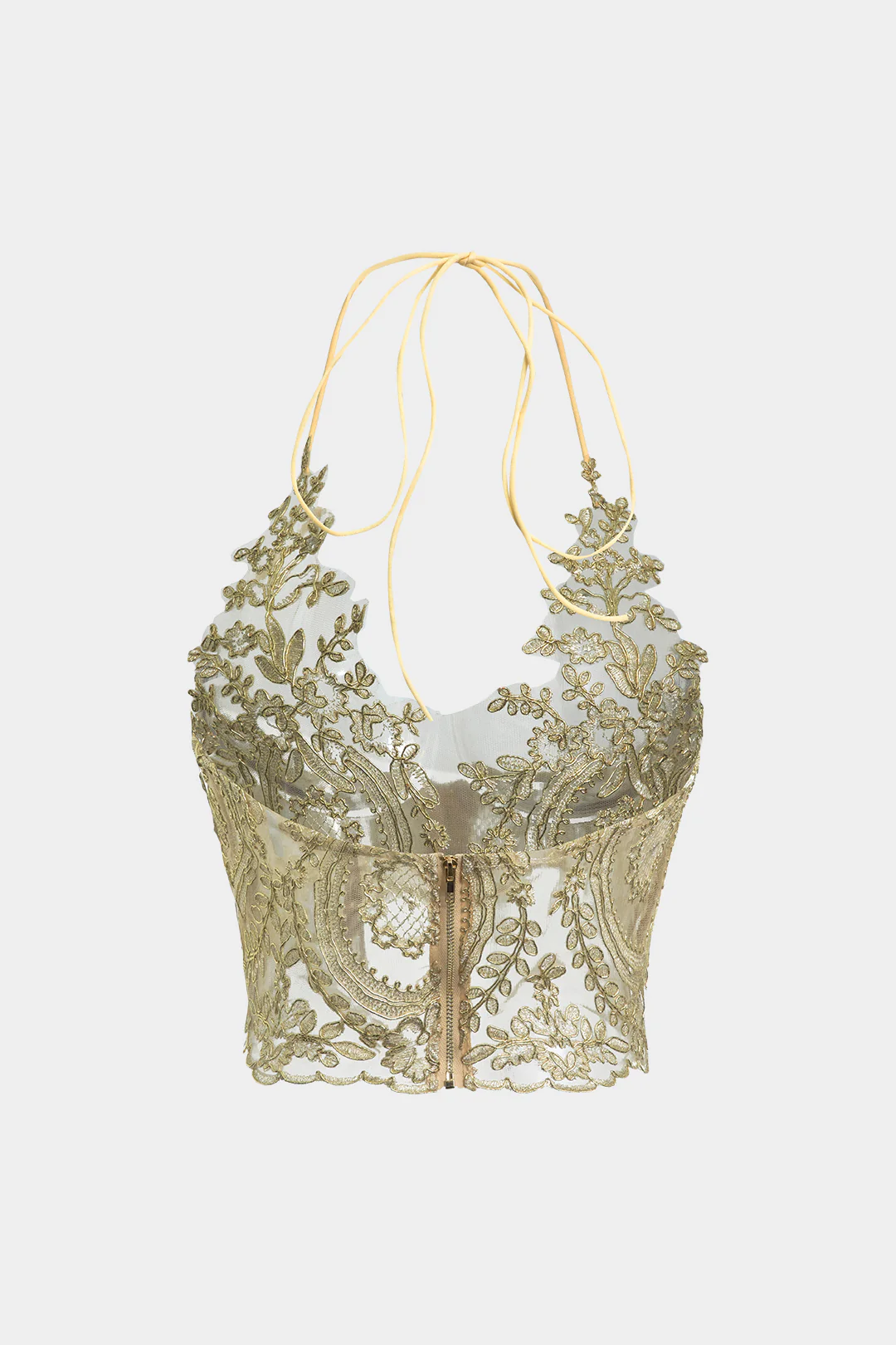 Lace Cut Out Tie Up Zipper Cami Top - Weenar