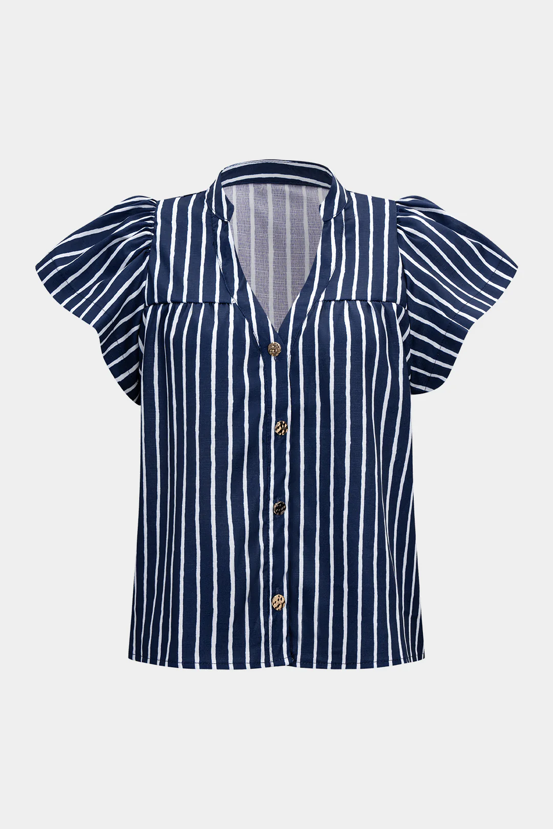 Stripes Print V-Neck Flutter Sleeve Shirt - Weenar