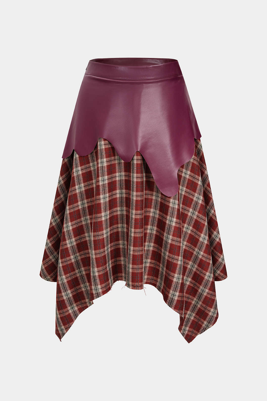 Plus Size Plaid Print Faux Leather Zipper Patchwork Skirt - Weenar