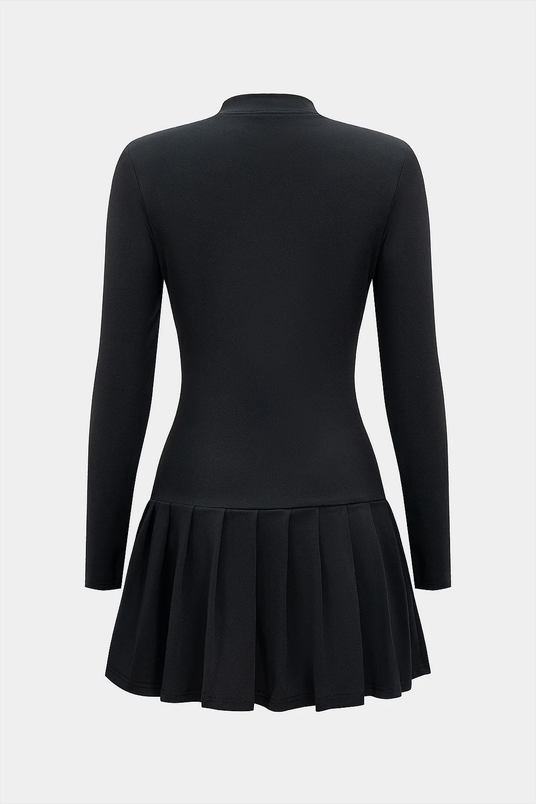 Metallic Button Bow Pleated Long Sleeve Mini Dress - Weenar