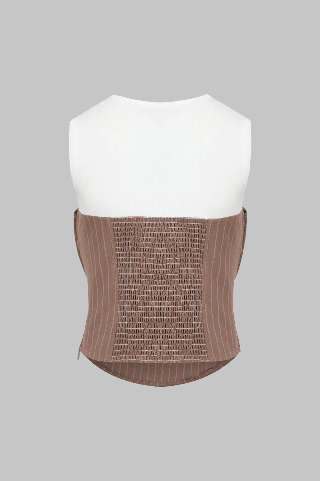Patchwork Striped Round Neck Knotted Smocked Tank Top - Weenar