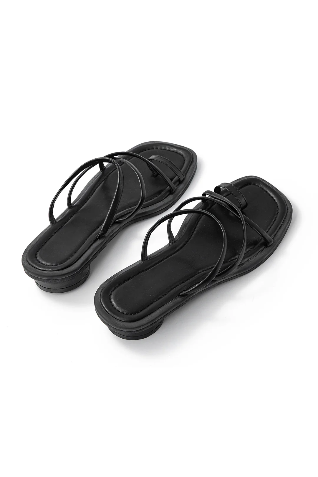 Faux Leather Crossed Flat Sandals - Weenar