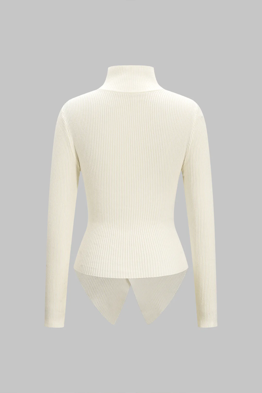 Knit Stand Collar Irregular Button Long-Sleeve Top - Weenar