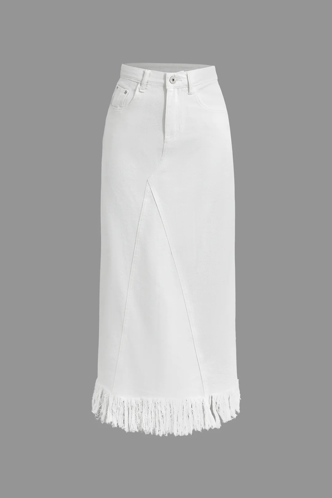 Denim Fringe Hem Asymmetric Skirt - Weenar