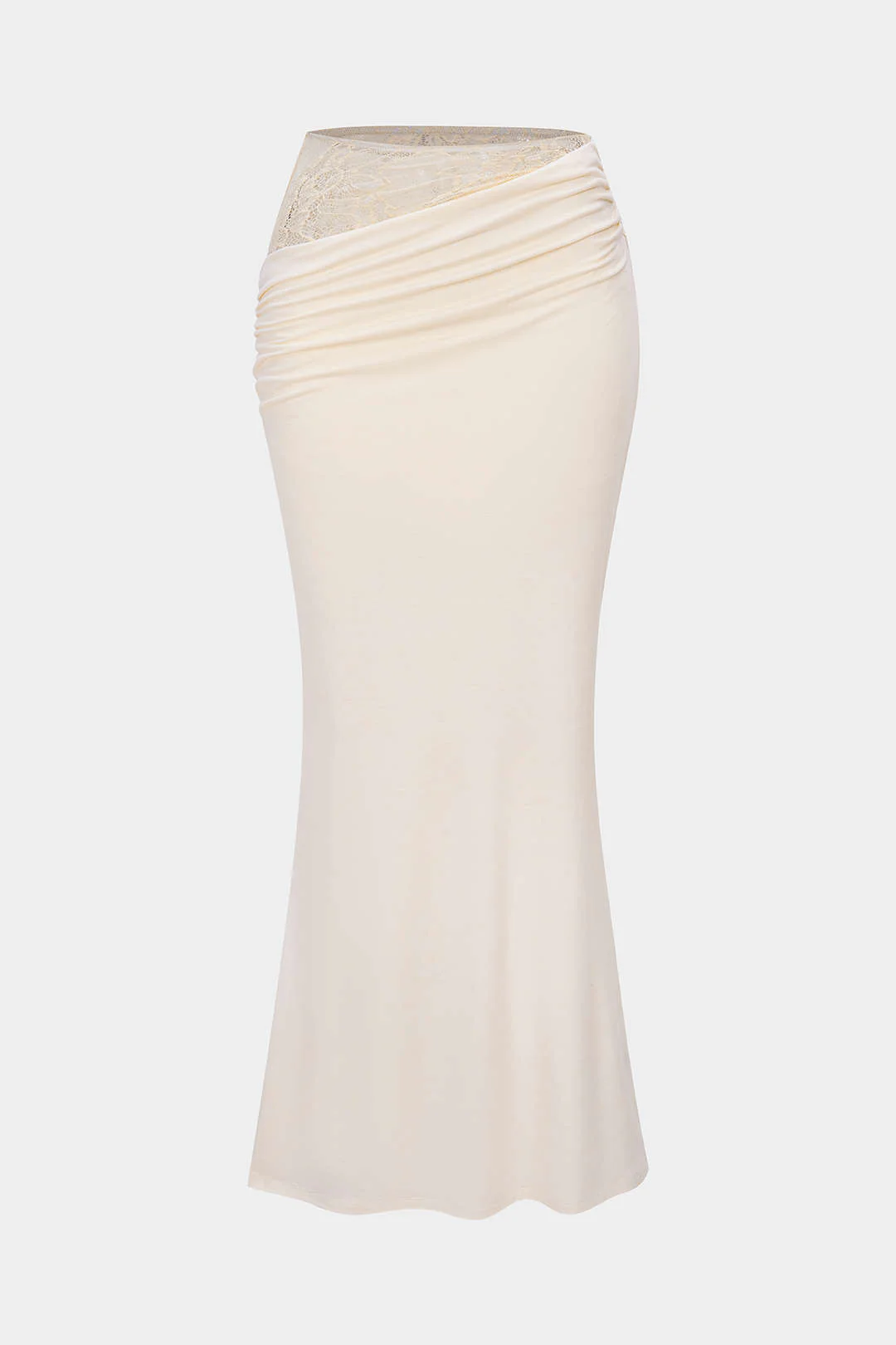 Lace Patchwork Asymmetrical Ruched High Waist Skirt - Weenar
