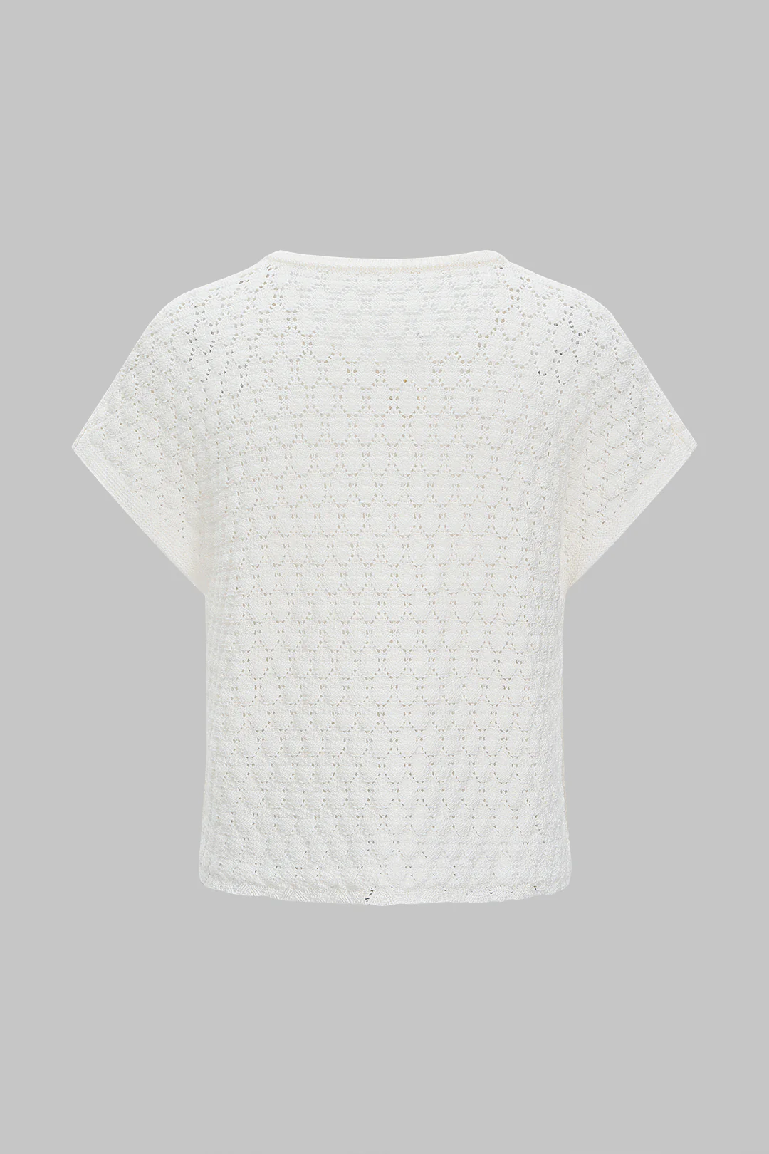 Knit Metallic Decor Cut Out Short Sleeve Top - Weenar