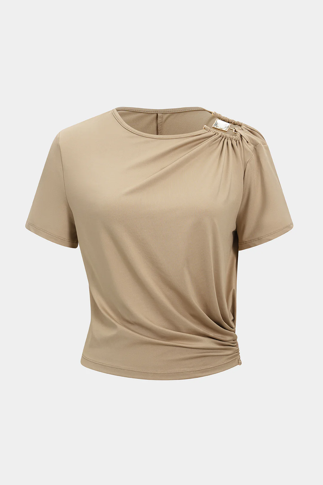 Metallic Ruched Short Sleeve T-Shirt - Weenar