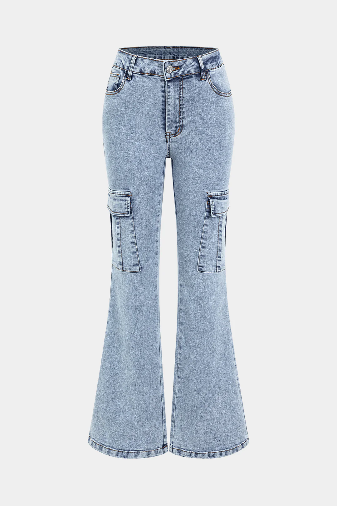 Denim High Waist Pocket Flared Jeans - Weenar