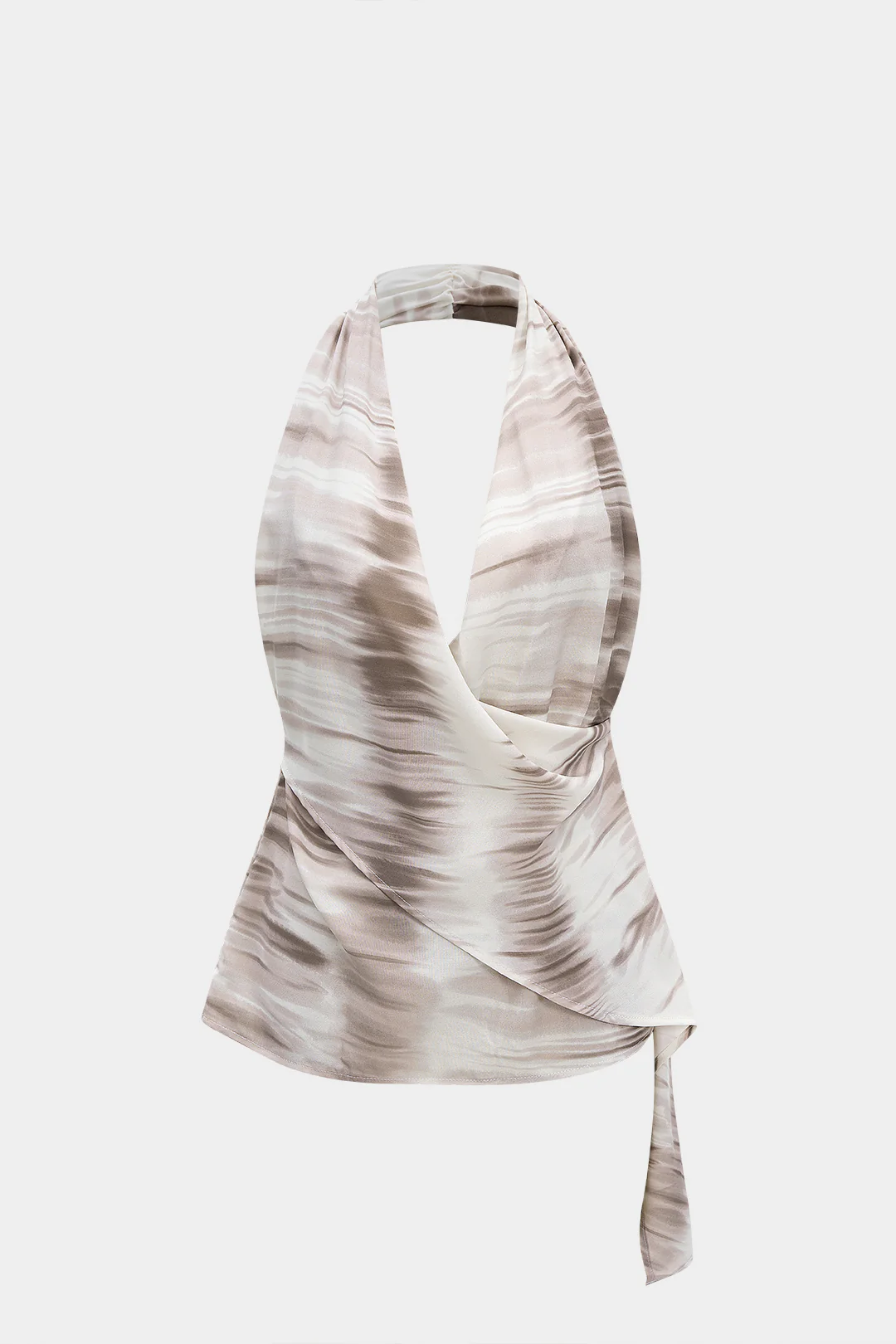 Tie Dye Print Halter Draped Cowl Neck Asymmetrical Top - Weenar