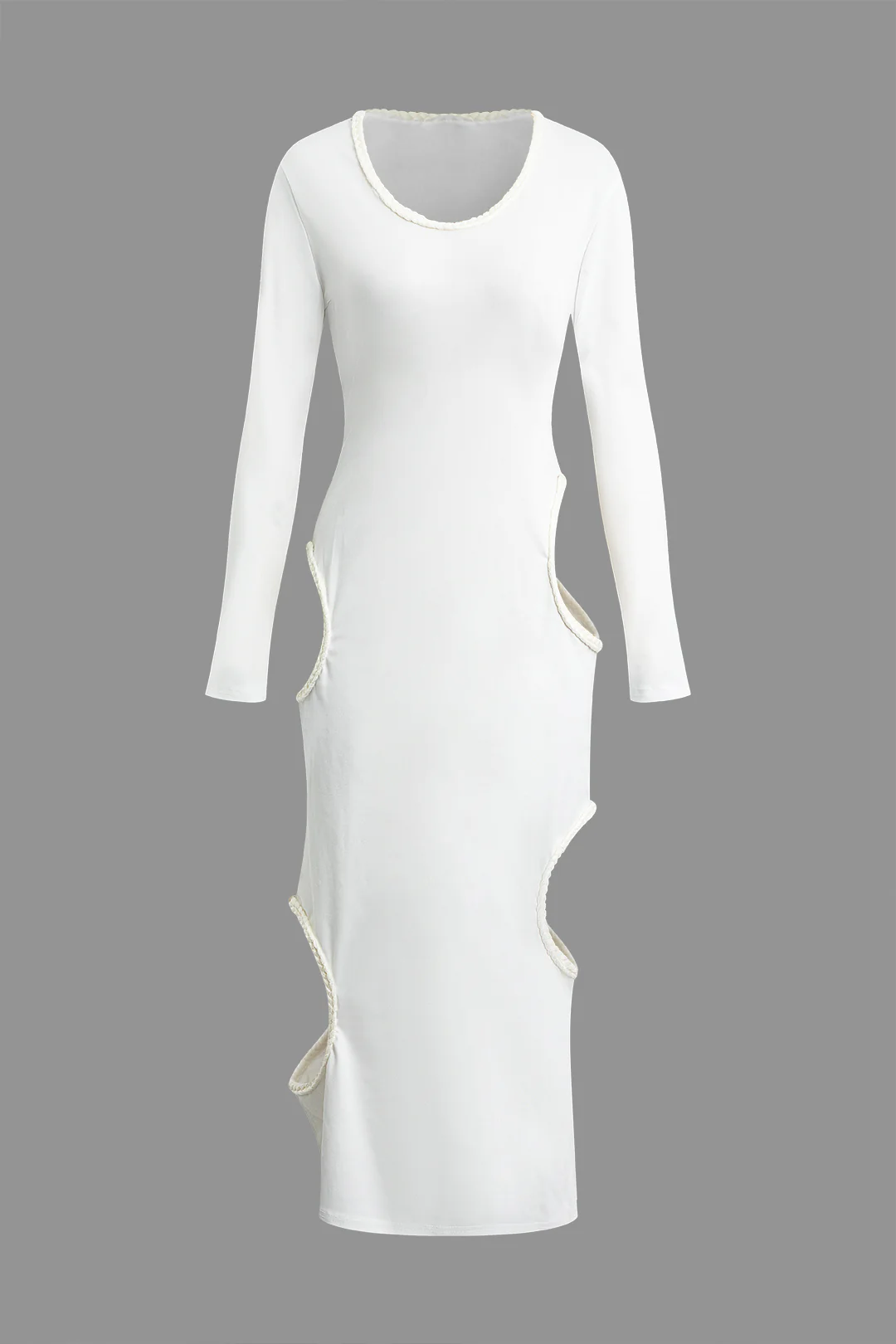 V-Neck Cut Out Long Sleeve Maxi Dress - Weenar