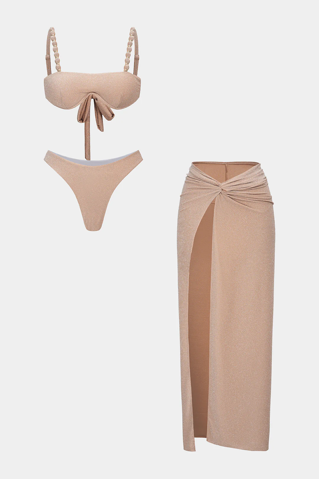 Twist Knot Ruched Slit Bikini Set - Weenar