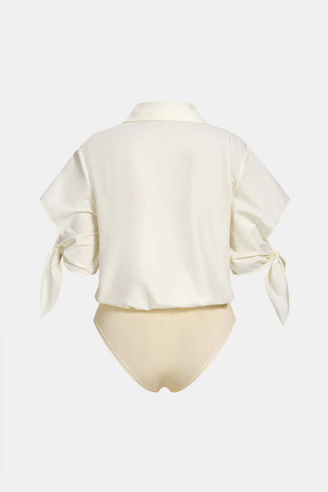 Lace Patchwork V-Neck Knotted Short Sleeve Bodysuit - Weenar