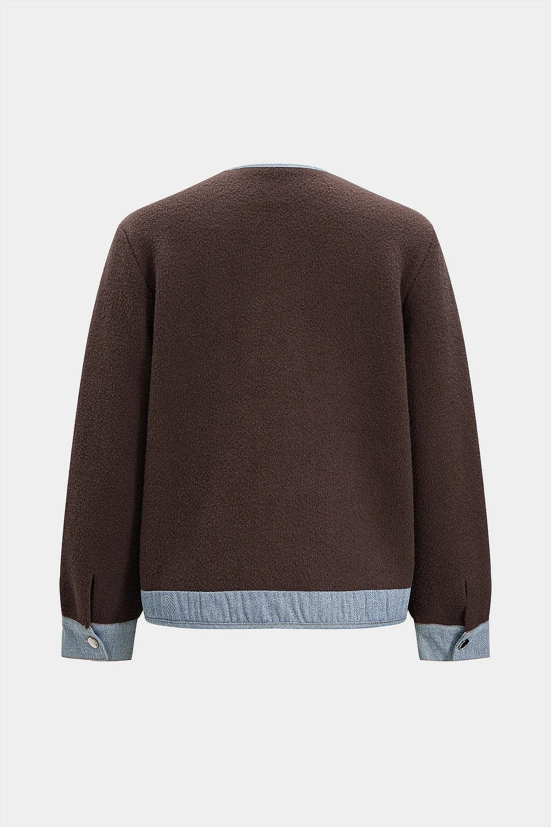 Knit Denim Patchwork Round Neck Cardigan - Weenar