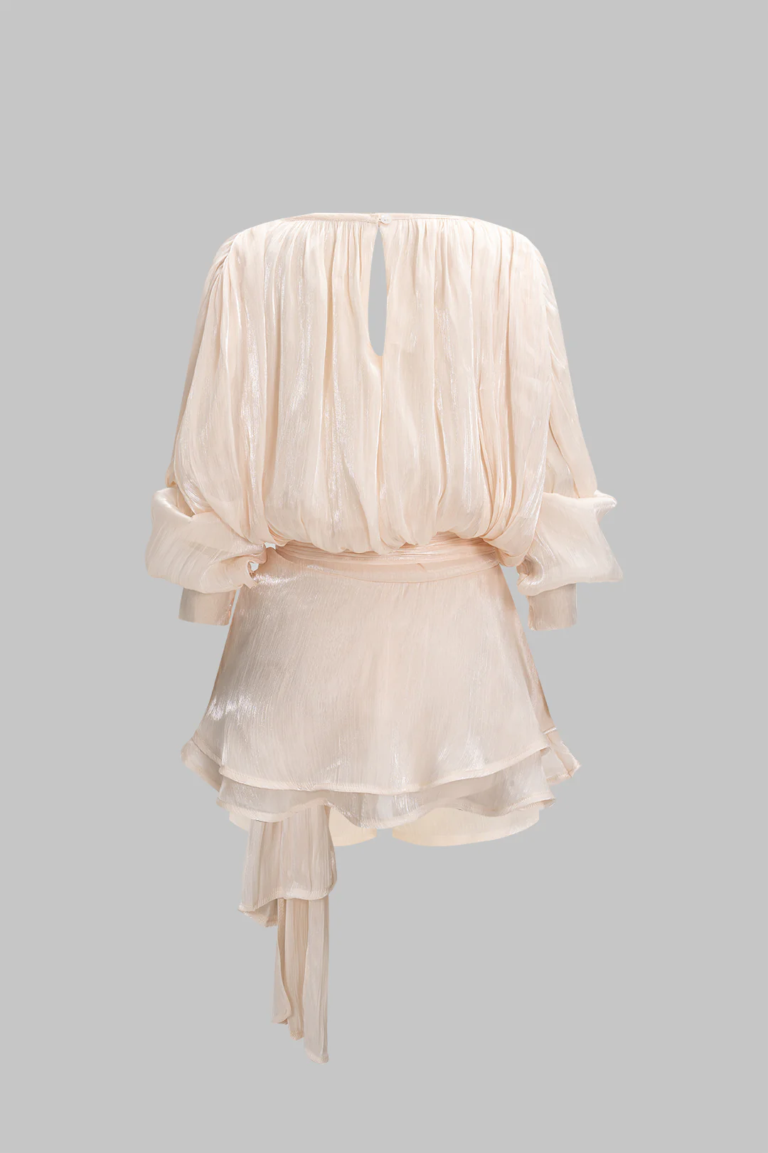 Chiffon Ruched Ruffle Long Sleeve Mini Dress - Weenar