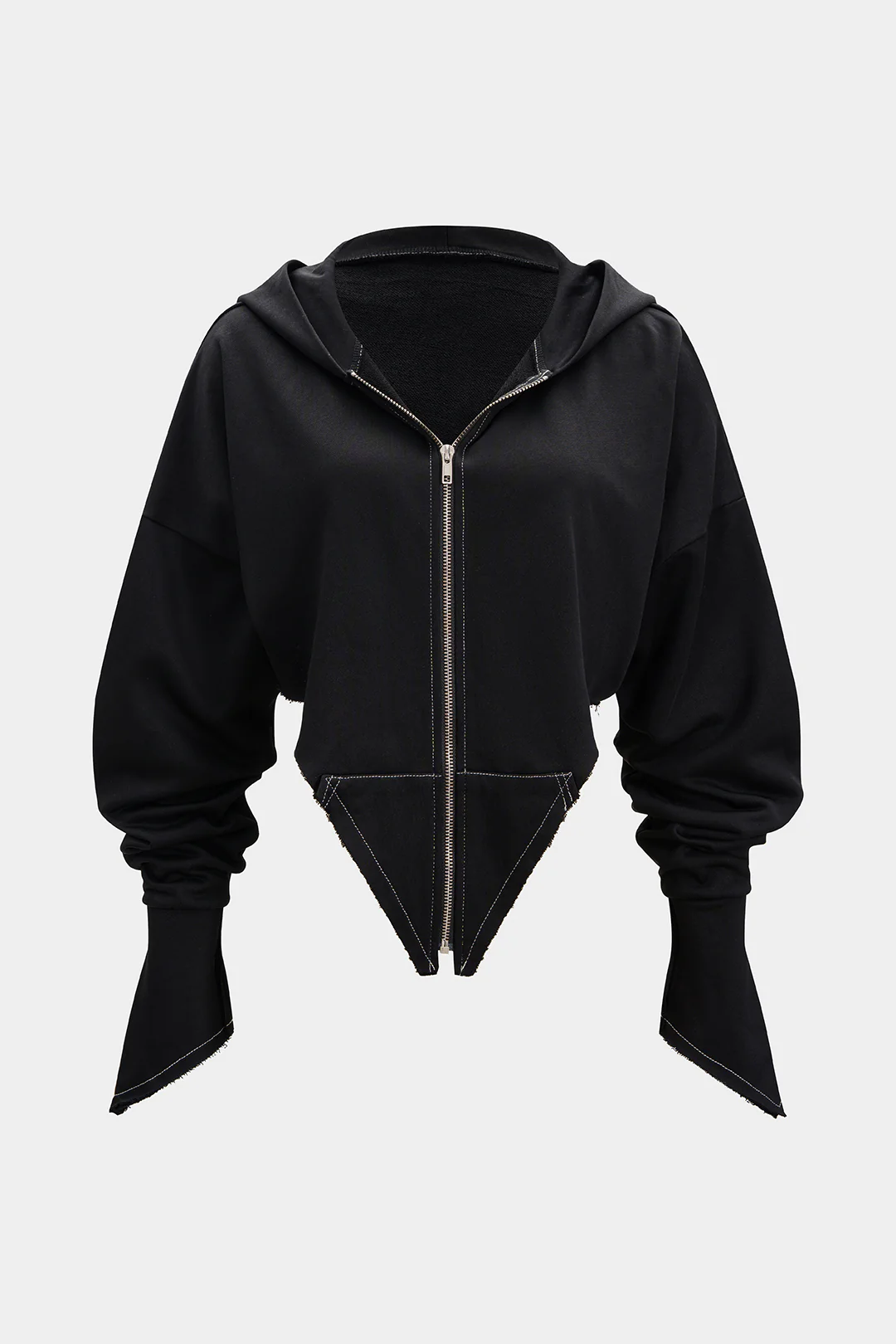 Zipper Batwing Sleeve Hooded Jacket - Weenar