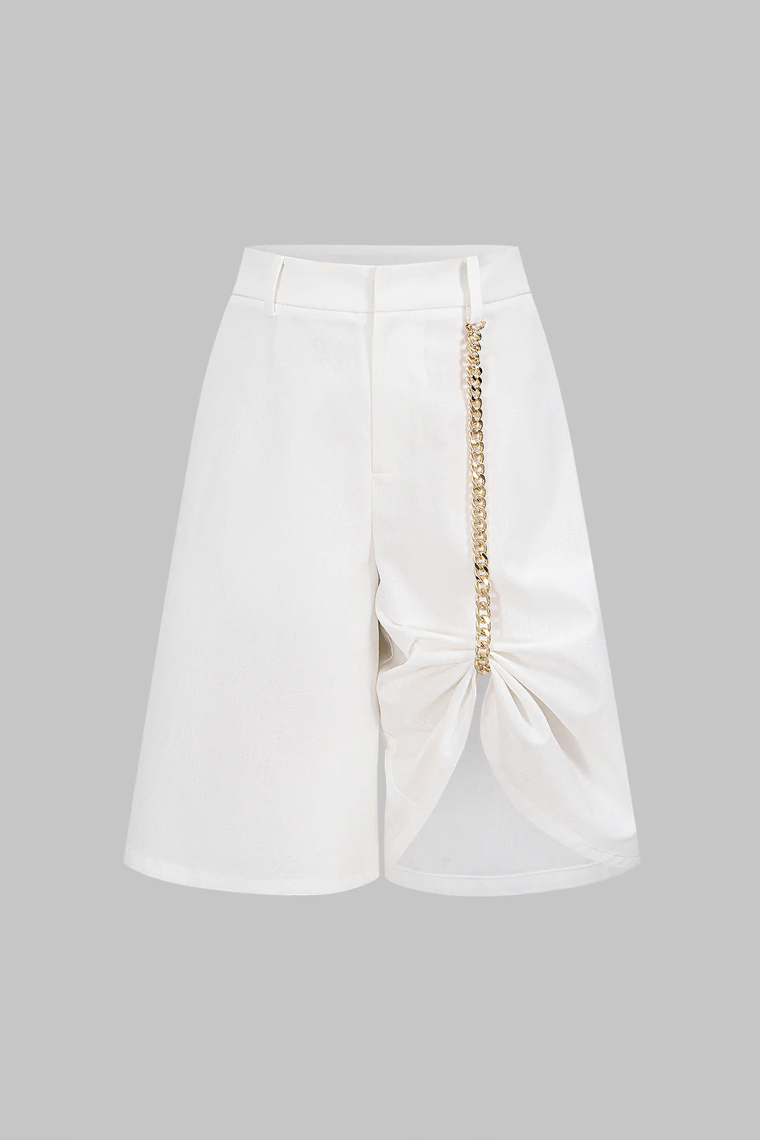 Linen Metallic Chain Asymmetrical High Waist Shorts - Weenar