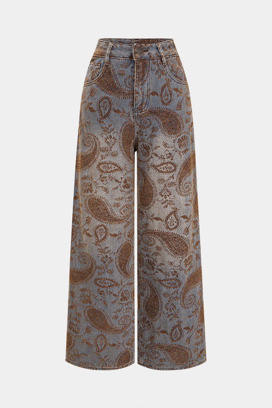 Floral Embroidery Zipper Straight Pants - Weenar