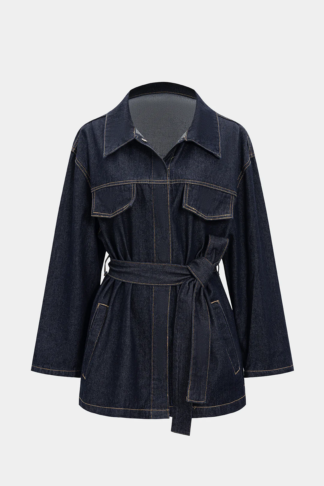 Denim Belted Long Sleeve Shirt - Weenar