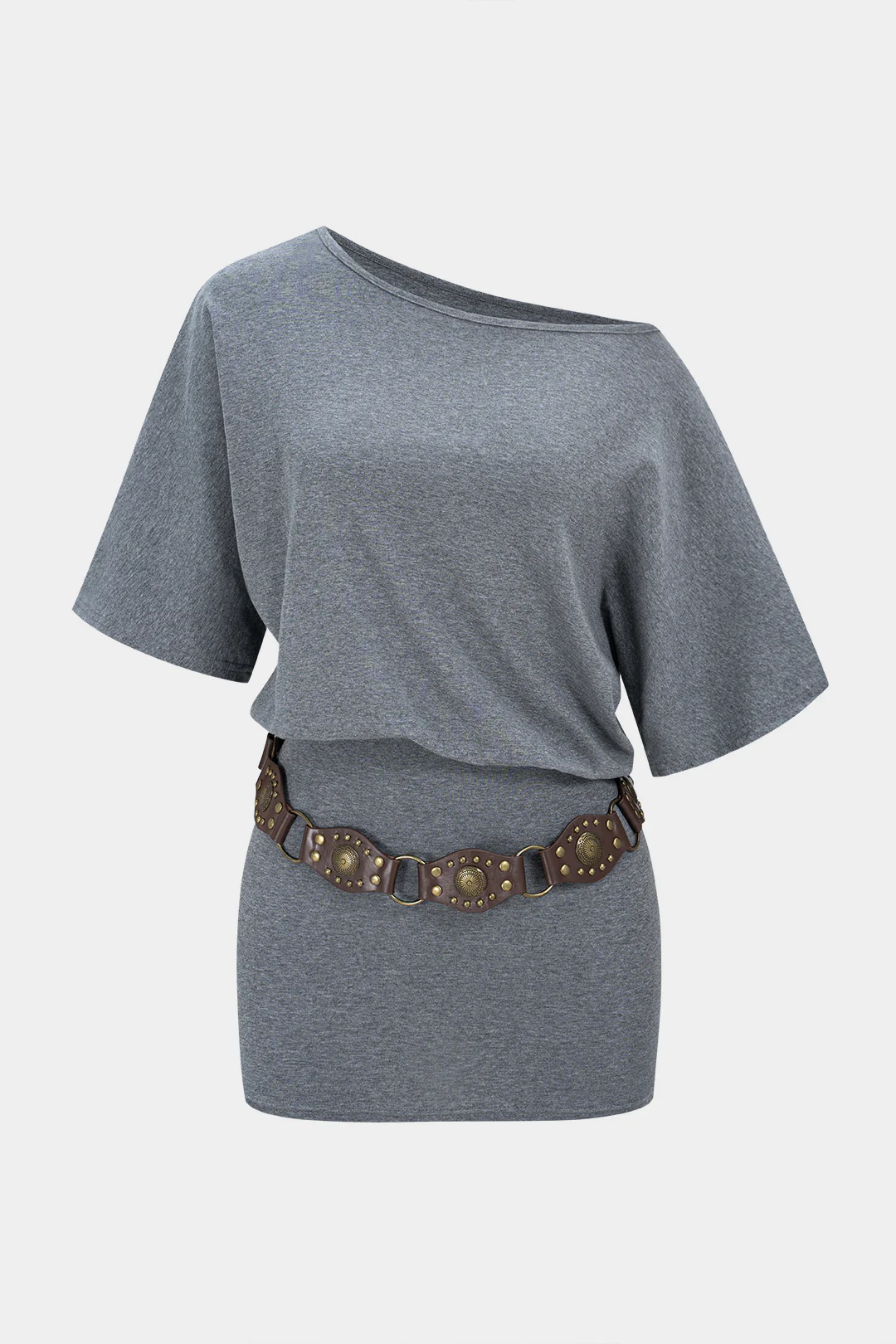 One Shoulder Belted Short Sleeve Mini Dress - Weenar