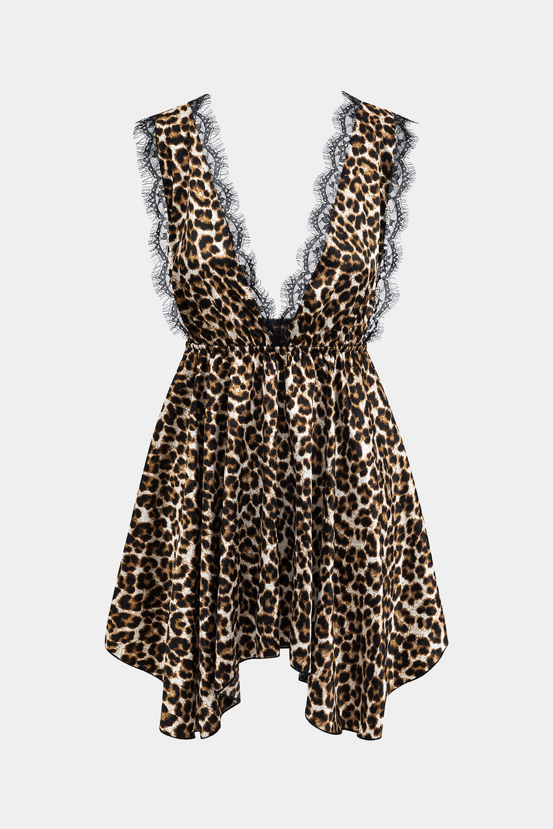 Lace Patchwork Leopard Print Night Dress - Weenar