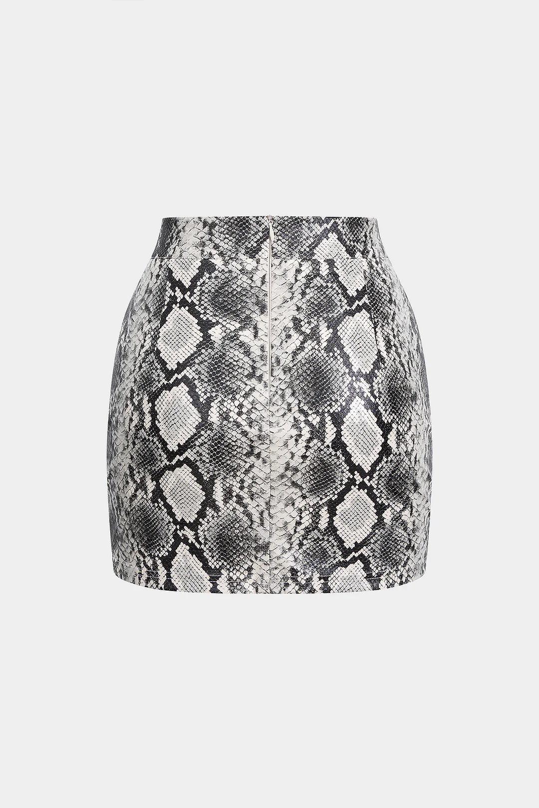 Snake Skin Print Faux Leather High Waist Skirt - Weenar