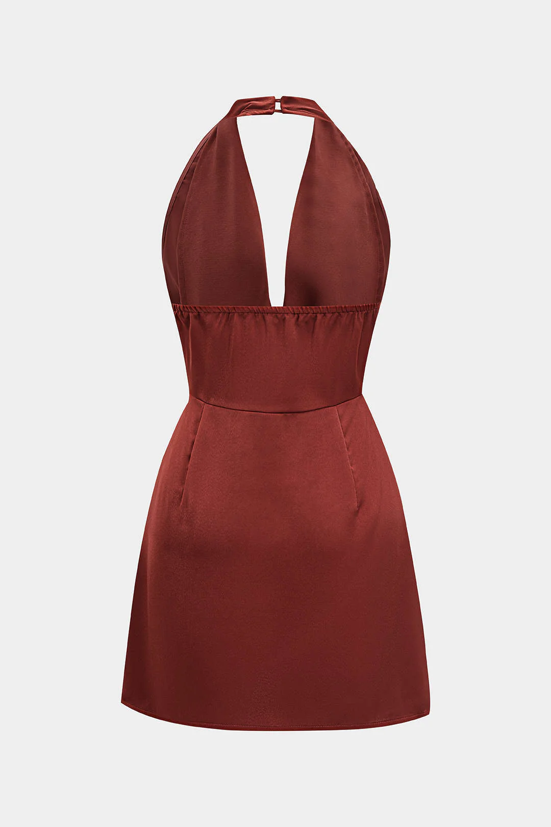 Satin Halter Neck Ruched Backeless Sleeveless Mini Dress - Weenar