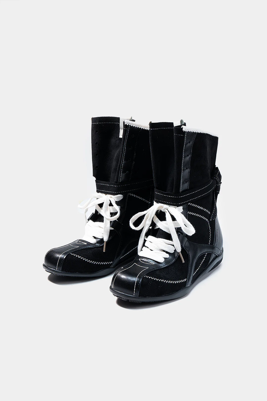 Leather Lace-Up Mid Calf Boots - Weenar