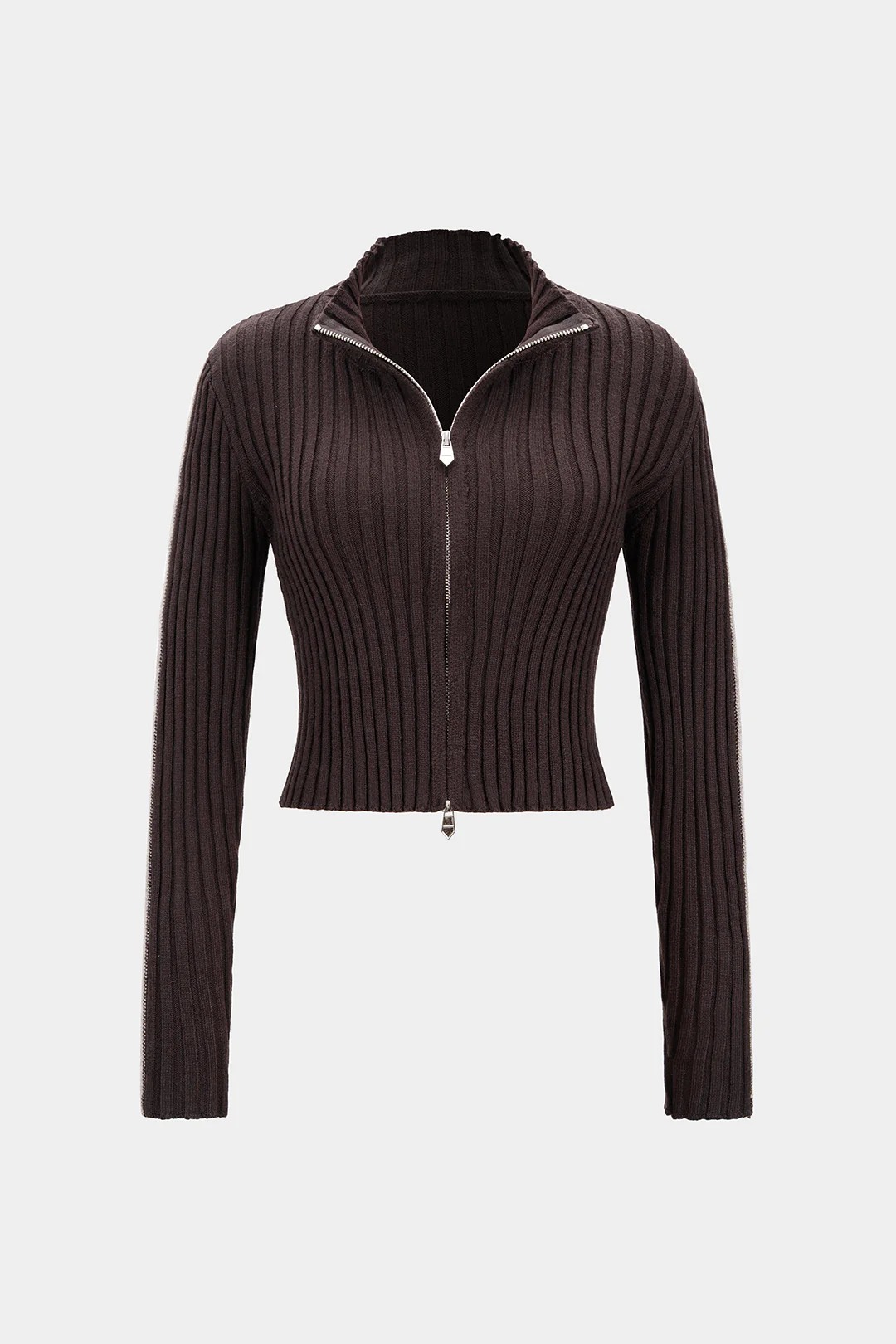 Knit Ribbed Zipper Cardigan - Weenar