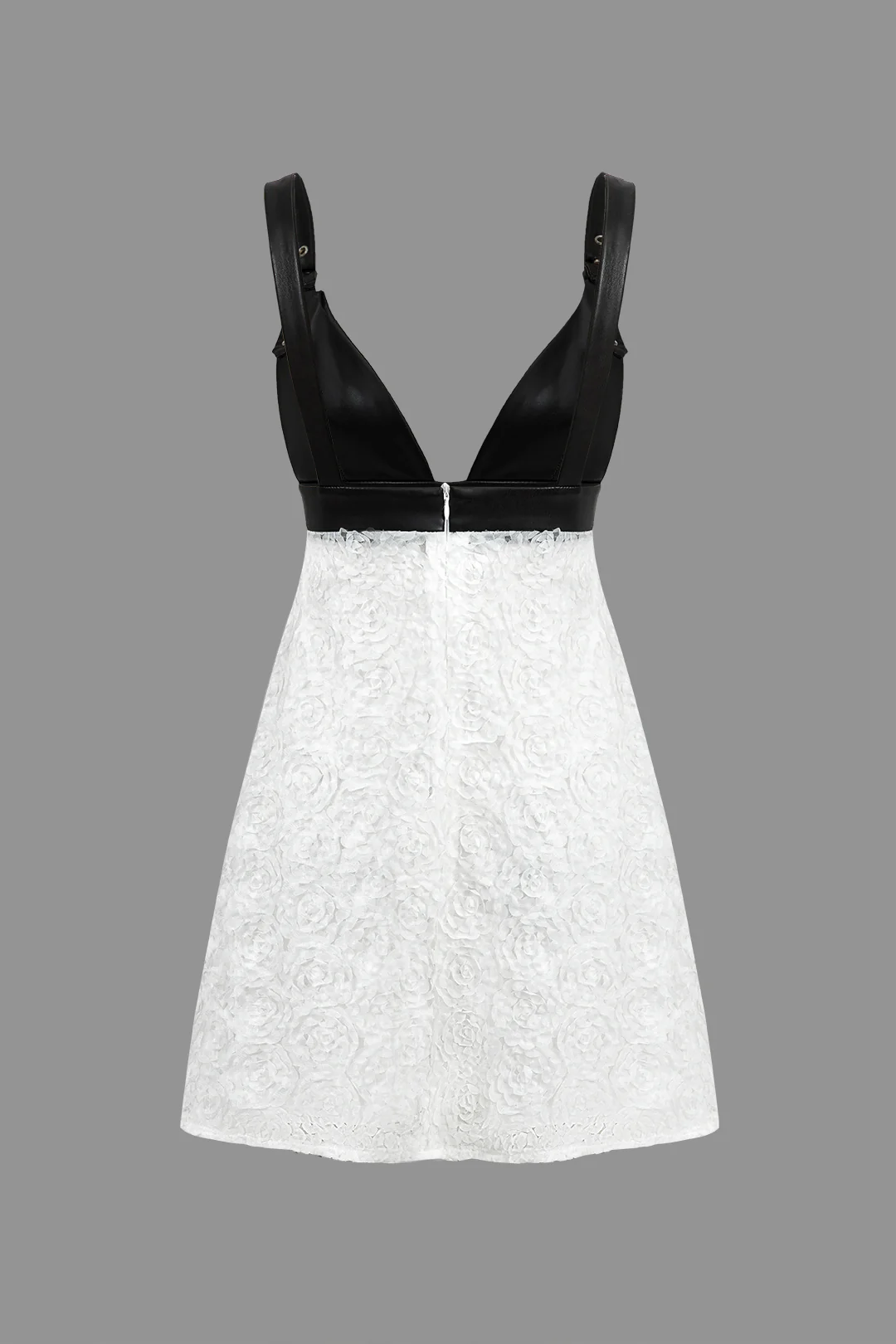 Faux Leather Appliques Sleeveless Mini Dress - Weenar