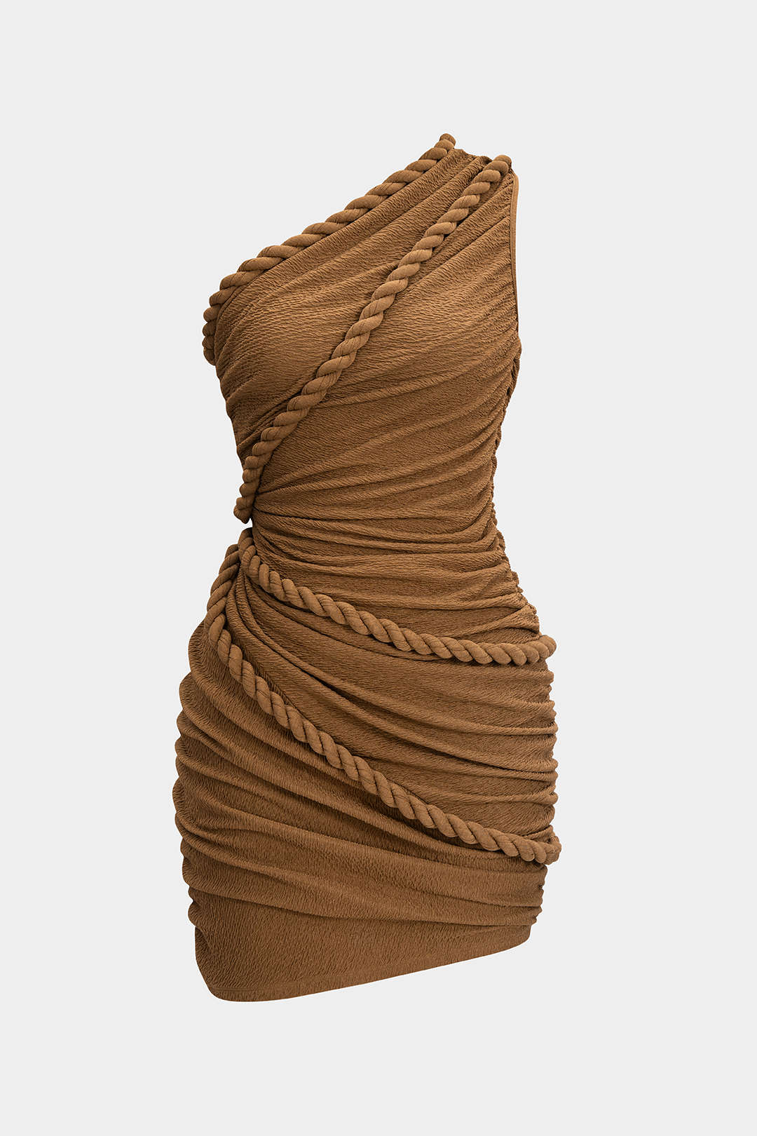 Ruched One Shoulder Twist Knot Sleeveless Mini Dress - Weenar