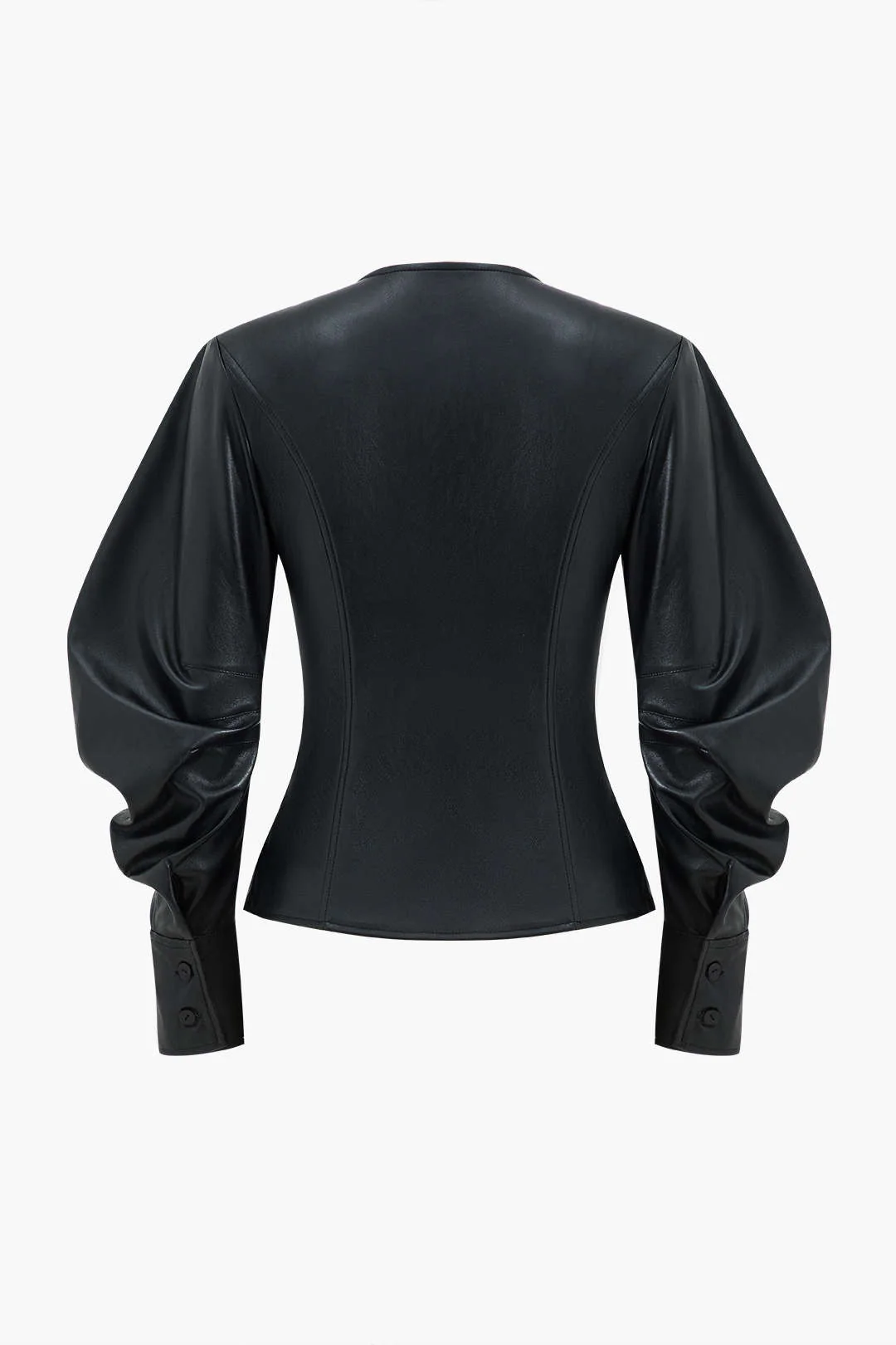 Faux Leather Metallic Button Jacket - Weenar