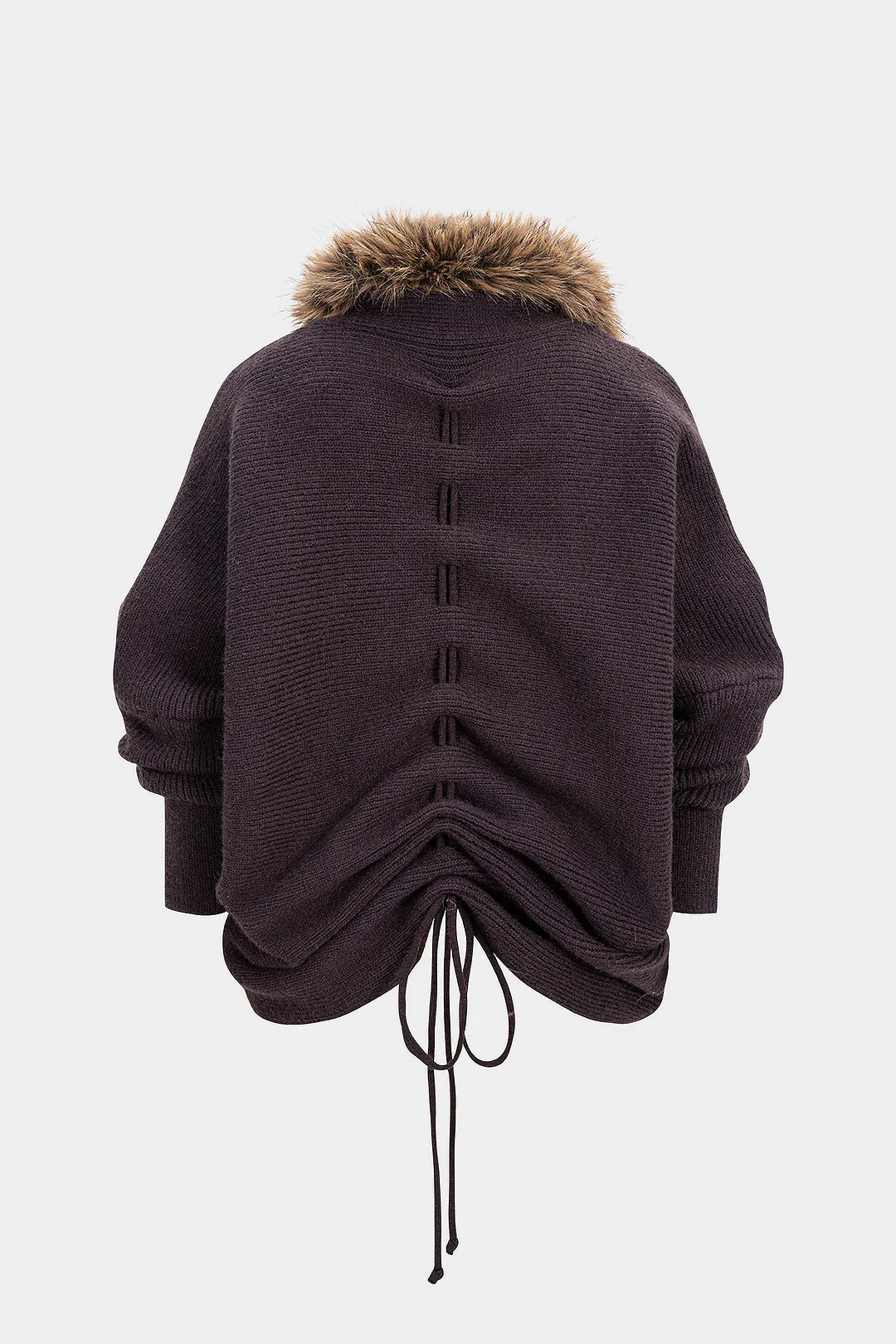 Fur Patchwork Drawstring Sweater Cardigan - Weenar