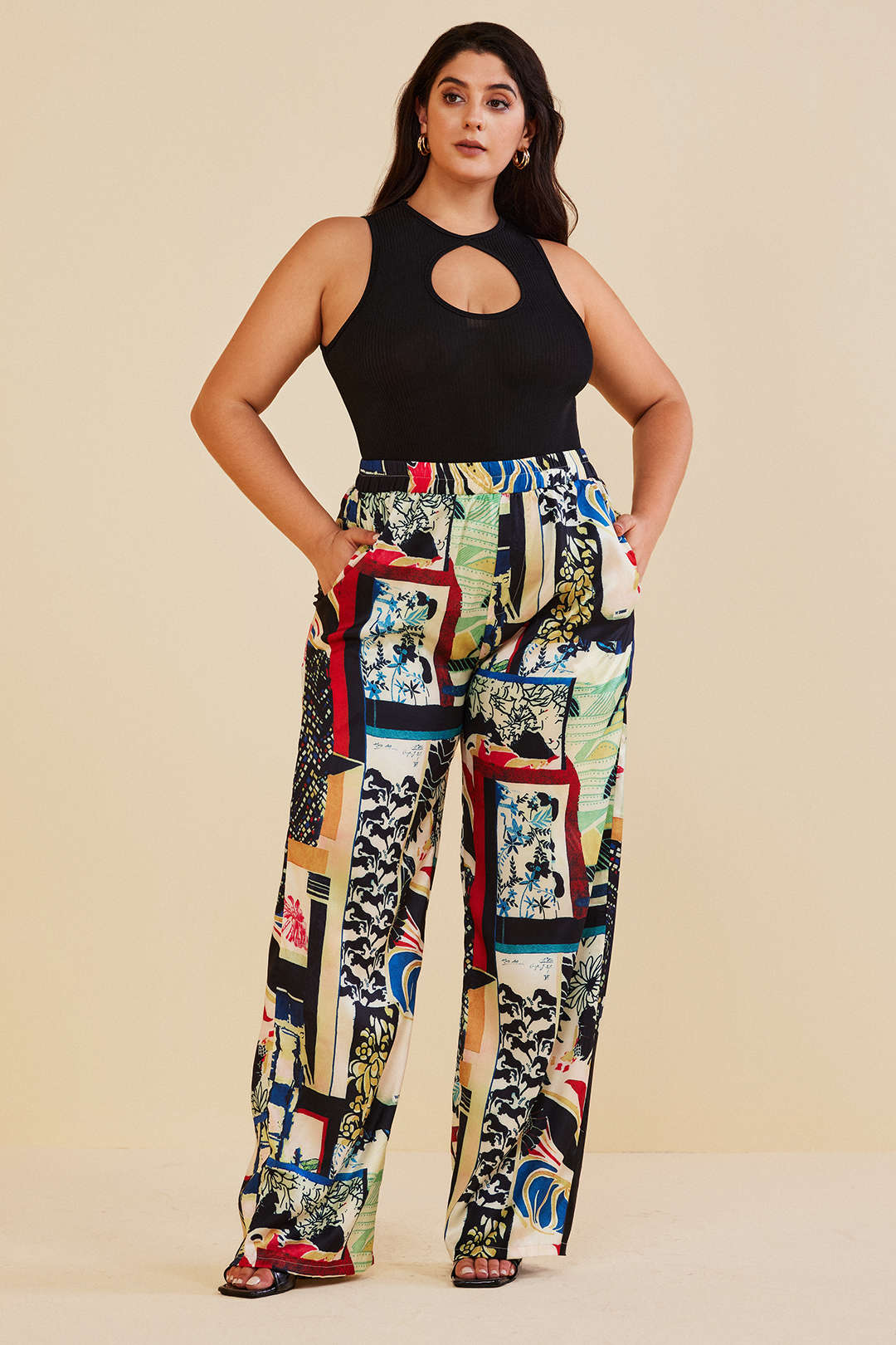 Plus Size Floral Print High Waisted Straight Leg Pants - Weenar