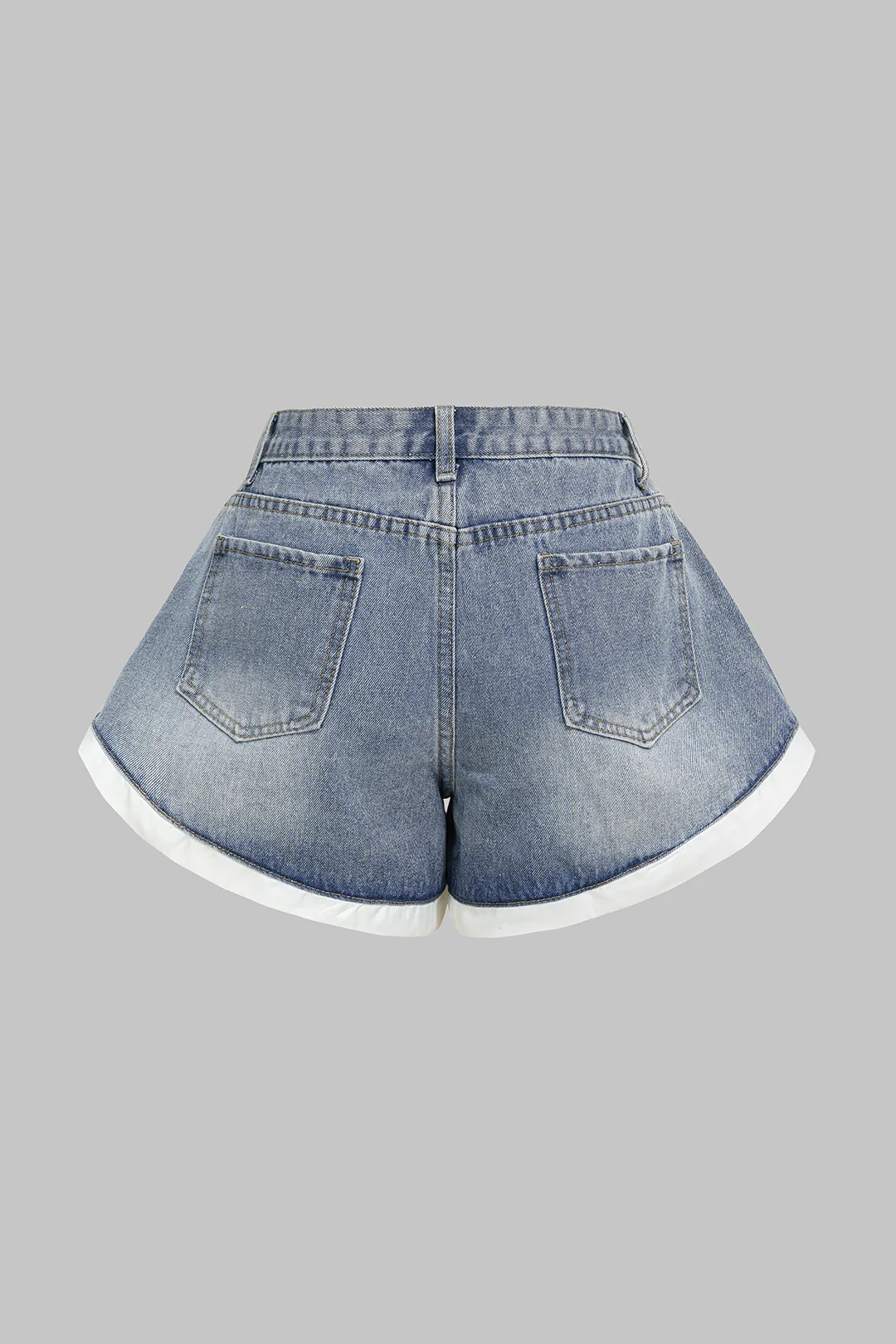 Denim Contrast Binding Ruched Wide Leg Shorts - Weenar