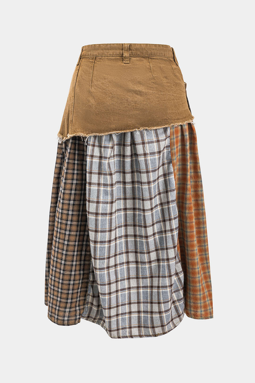 Plus Size Denim Plaid Print Patchwork Asymmetrical Skirt - Weenar